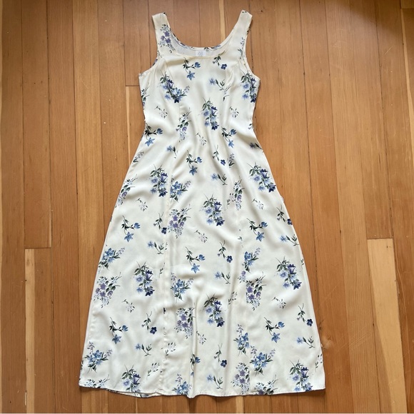 Vintage Dresses & Skirts - Vintage 90s ivory maxi dress blue floral S